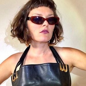 Bvlgari Vintage 90s Oval Brown Black Sunglasses